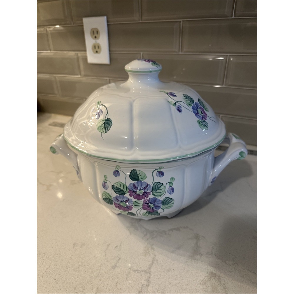 Herend‎ Village Pottery Hand painted In Hungary VIOLETS Soup Tureen with Lid